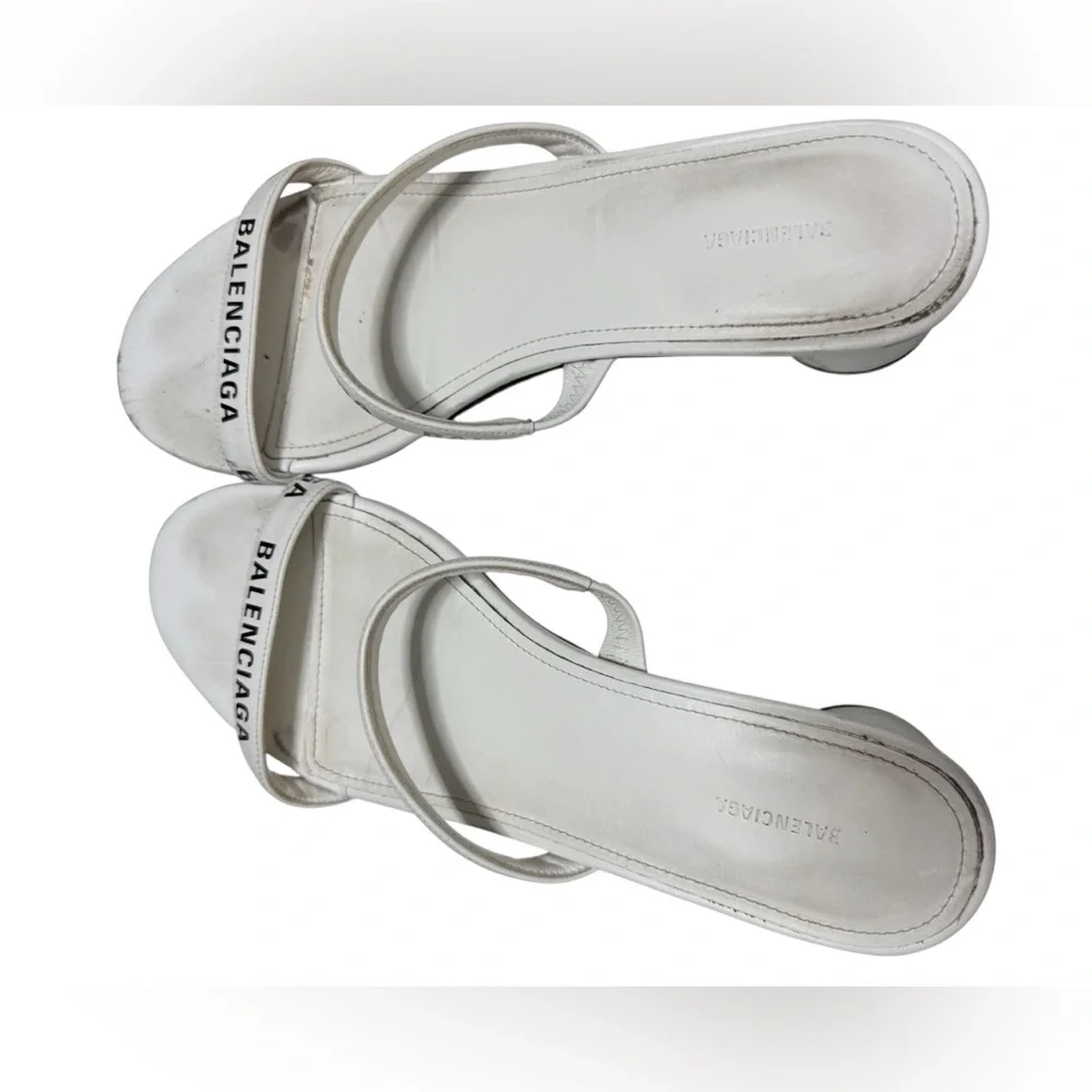 Balenciaga White Logo Strap Block Heel Sandals Size 8 - Picture 2 of 5